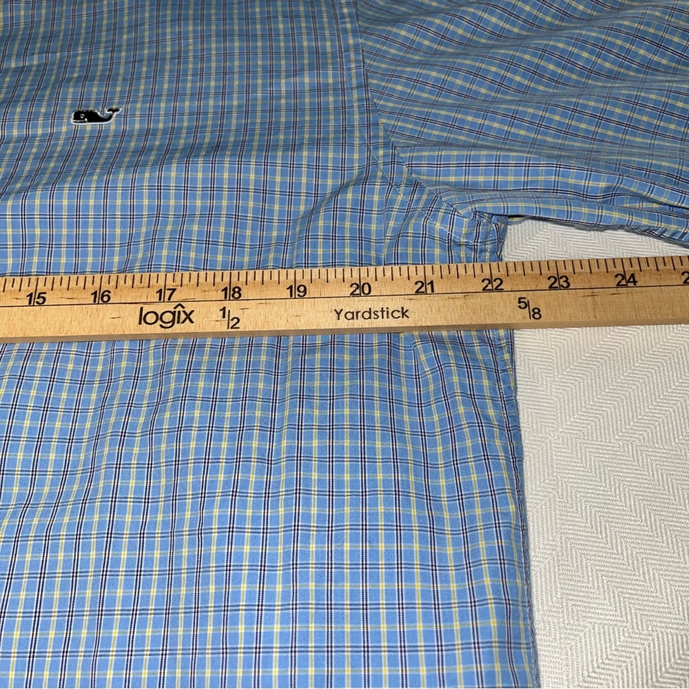 Vineyard Vines Cotton Whale Long Sleeve Button Down Blue Yellow Plaid Shirt Med - Picture 5 of 11